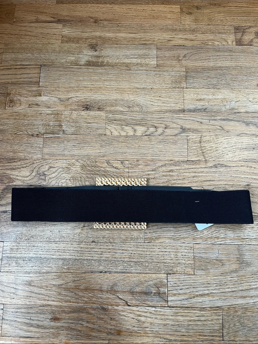 Black Elastic Waist Belt with Crystal Square Buckle, Plus Size Belt